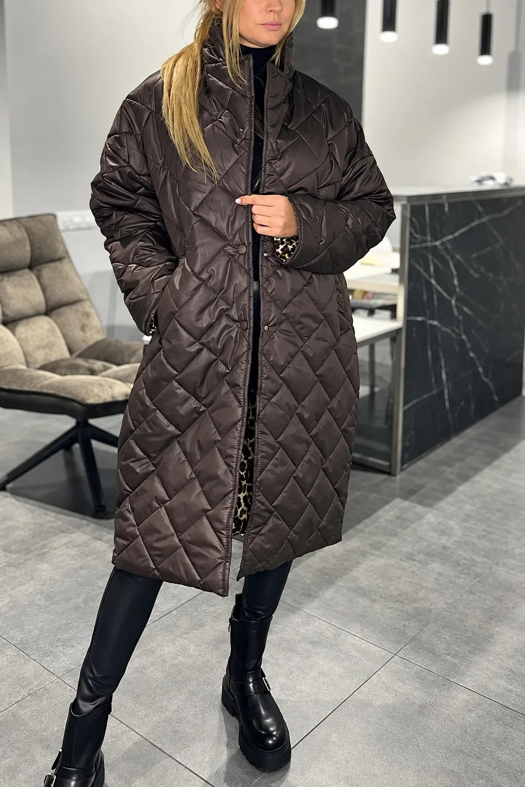 Kendall | Quilted Leopard-Lined Coat